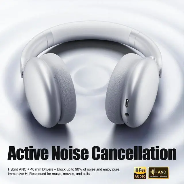 Alt view image 2 of 5 - Wentronic Y06 Noise Cancelling Headphones,58H Playtime and 5 EQ Music Modes Wireless Over Ear Bluetooth Headphones with Microphone,Lossless Audio,Multipoint Connection,Foldable,Lightweight,Silv