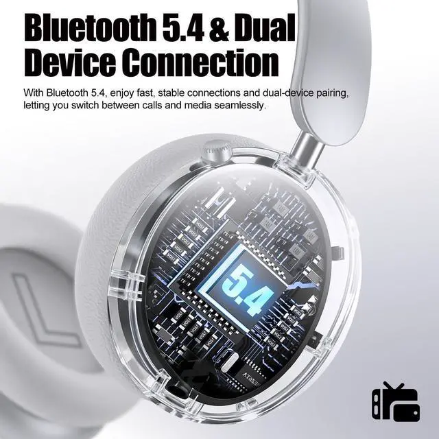 Alt view image 5 of 5 - Wentronic Y06 Noise Cancelling Headphones,58H Playtime and 5 EQ Music Modes Wireless Over Ear Bluetooth Headphones with Microphone,Lossless Audio,Multipoint Connection,Foldable,Lightweight,Silv