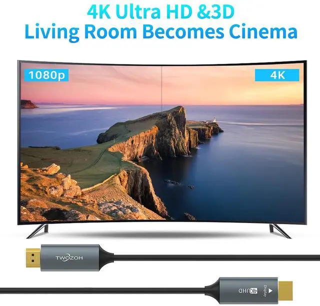 Alt view image 2 of 5 - Twozoh Fiber Optic HDMI Cable 50FT, 4K Fiber HDMI to HDMI Cable 4K/60Hz (4:4:4 HDR10 HDCP2.2) 1440p 144Hz 18Gbps High Speed UHD Fiber HDMI Cord(15M)