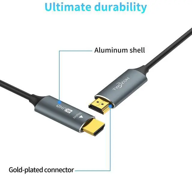 Alt view image 4 of 5 - Twozoh Fiber Optic HDMI Cable 50FT, 4K Fiber HDMI to HDMI Cable 4K/60Hz (4:4:4 HDR10 HDCP2.2) 1440p 144Hz 18Gbps High Speed UHD Fiber HDMI Cord(15M)