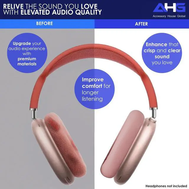Alt view image 3 of 5 - AHG Accessory House Global Upgraded Sheepskin Leather Replacement air pods max Ear Cushions Pads Compatible with Apple AirPods Max Headphones (Pink). Easy DIY Fit ^^ High-Density Foam ^^ Strong Magnet