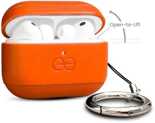 Alt view image 2 of 5 - Dreem Real Leather AirPods Pro 3 Case Cover, Keychain Carabiner Clip, for Apple AirPods Pro 3 Case, Leather + Protective Hard Plastic Shell, MagSafe OK, with Reveal Motion Effect [