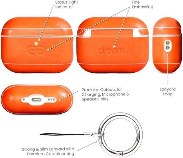 Alt view image 5 of 5 - Dreem Real Leather AirPods Pro 3 Case Cover, Keychain Carabiner Clip, for Apple AirPods Pro 3 Case, Leather + Protective Hard Plastic Shell, MagSafe OK, with Reveal Motion Effect [