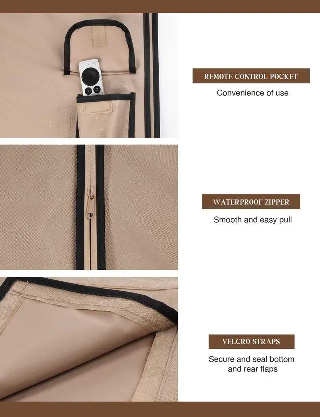 Alt view image 4 of 4 - iBirdie Outdoor TV Cover 48 to 50 inch Waterproof, Cover Size 47.5"W x 30"H, Weatherproof, with Zipper for Outside Flat Screen 48 to 50 inch TV, Brown, 600D Thick Fabric Protector