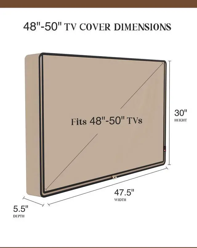 Alt view image 2 of 4 - iBirdie Outdoor TV Cover 48 to 50 inch Waterproof, Cover Size 47.5"W x 30"H, Weatherproof, with Zipper for Outside Flat Screen 48 to 50 inch TV, Brown, 600D Thick Fabric Protector