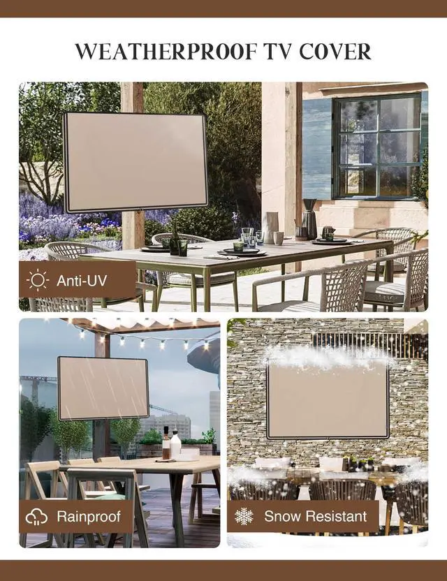 Alt view image 3 of 4 - iBirdie Outdoor TV Cover 48 to 50 inch Waterproof, Cover Size 47.5"W x 30"H, Weatherproof, with Zipper for Outside Flat Screen 48 to 50 inch TV, Brown, 600D Thick Fabric Protector