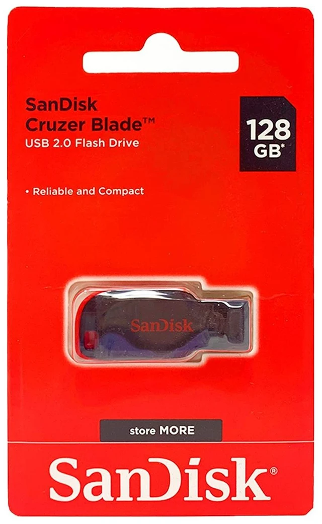 Main image of SanDisk Cruzer Blade USB Flash Drive, 128 GB, Black/Red (SDCZ50-128G-A46)