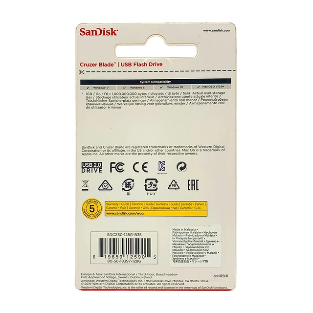 Alt view image 2 of 3 - SanDisk Cruzer Blade USB Flash Drive, 128 GB, Black/Red (SDCZ50-128G-A46)