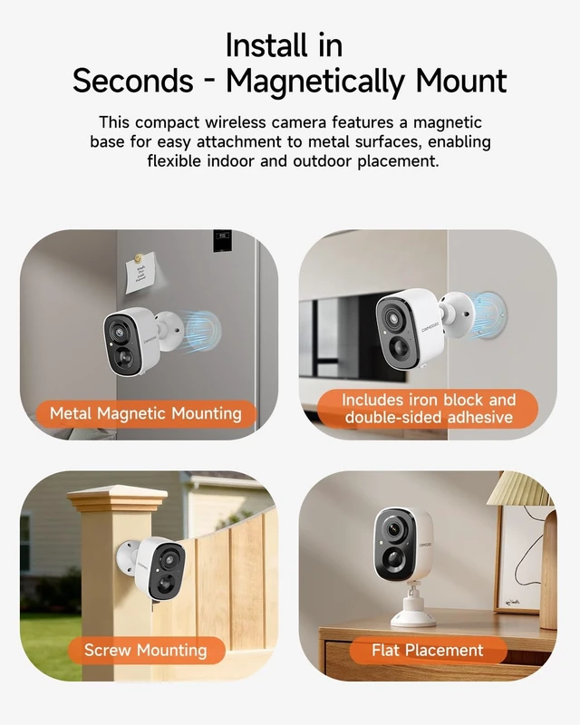 Alt view image 3 of 5 - CINMOORE 2.5K Security Camera Wireless Outdoor, 2.4G WiFi Battery Powered Indoor Camera, Magnetic Mount Cameras for Home Security, AI Detection, Color Night Vision, Spotlight, Siren Alarm, 2-Wa