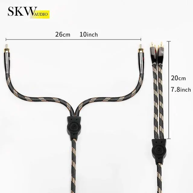 Alt view image 3 of 5 - SKW Audiophile Ultra-high Purity Copper Audio Cable 3.5mm Male to 2 RCA Male Audio Auxiliary Stereo Y Splitter Adapter Cable 9.8ft/3M
