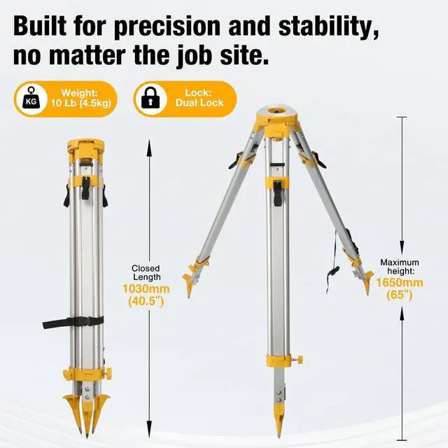 Alt view image 2 of 5 - DMITER Aluminum Surveying Tripod with 5/8"-11 Threaded Flat Head, Quick Clamp & Extendable Legs, Lightweight Surveyor/Transit/Level Tripod for Auto Levels, Theodolites & Construction