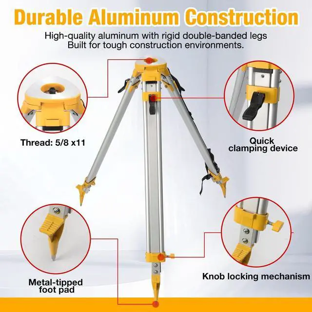 Alt view image 3 of 5 - DMITER Aluminum Surveying Tripod with 5/8"-11 Threaded Flat Head, Quick Clamp & Extendable Legs, Lightweight Surveyor/Transit/Level Tripod for Auto Levels, Theodolites & Construction