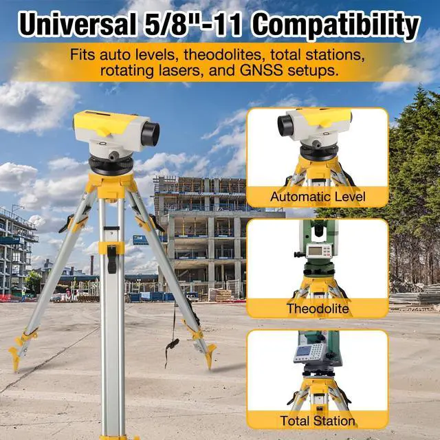 Alt view image 4 of 5 - DMITER Aluminum Surveying Tripod with 5/8"-11 Threaded Flat Head, Quick Clamp & Extendable Legs, Lightweight Surveyor/Transit/Level Tripod for Auto Levels, Theodolites & Construction