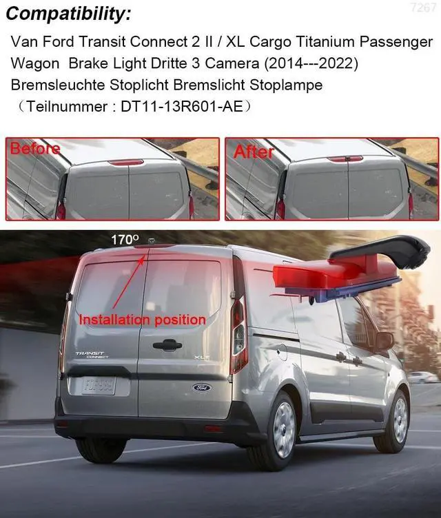 Alt view image 2 of 5 - Car Third Roof Top Mount Brake Lamp Light Rear View Reverse Parking Camera,Replacement for Van Ford Transit Connect 2 II/XL Cargo Titanium Passenger Wagon 2014-2022(Part Number: DT11-13R601-AE)