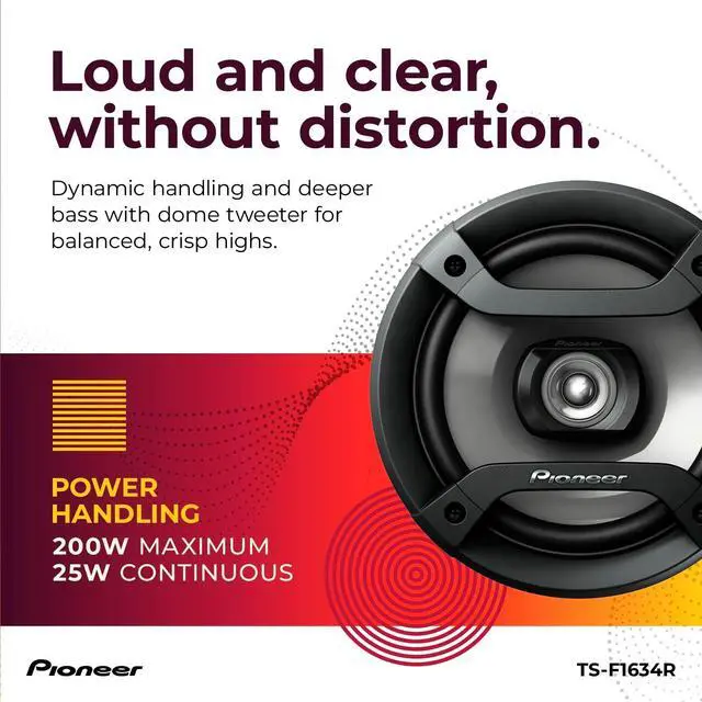 Alt view image 4 of 5 - Pioneer F-Series TS-F1634R 6.5 2-Way Speakers (Pair) 200W Max, Balanced Sound + Smooth Treble, Great Stock Replacement, High-Efficiency Speaker Designed for OEM Power