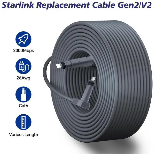 Alt view image 2 of 5 - Boobrie Starlink Cable 150Ft Starlink Replacement Cable 1200Mbps Starlink Cable Gen 2 for Starlink V2 Gen2 Satellite Dish