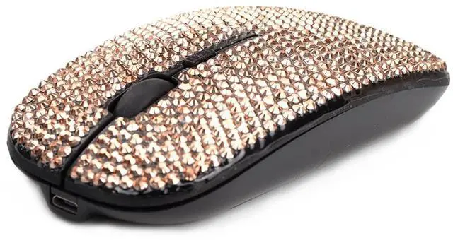 Alt view image 3 of 5 - SA@ Luxury Bling Rechargeable Wireless Mouse with Austrian Crystal Rhinestone,Flat Slim Mouse for Laptop PC Girl's Gift (Rose Gold)