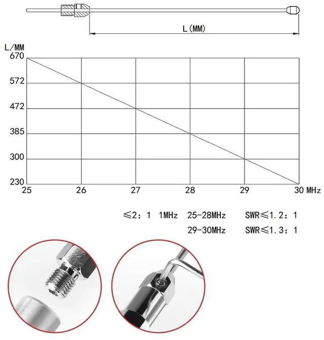 Alt view image 2 of 4 - Radioddity CBL-561 Dual Band HF Antenna, Adjustable Telescopic Antenna 25-30mhz, SWR1.3:1, 1000W, PL-259 Connector for Radioddity CB-900 PRO, CB-500, CS-47, CB-27PRO, QT40, QT60, QT80 Mobile Radio