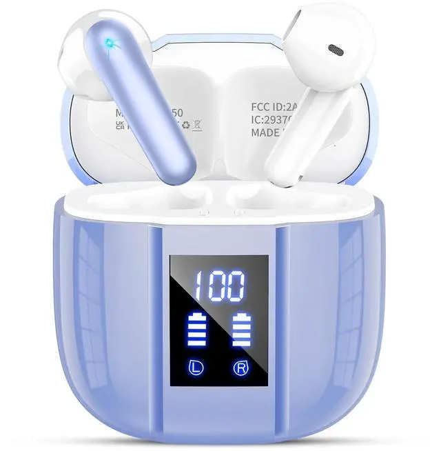 Main image of Qecnato Wireless Earbuds, Bluetooth 5.4 Headphones, 48H, Stereo Ear Buds, LED Display Earphones with Mic, IP7 Waterproof in Earbud, Comfort Fit, Purple