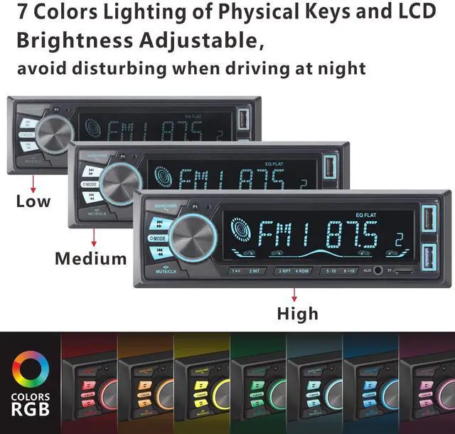 Alt view image 4 of 5 - LXKLSZ Car Stereo Bluetooth Single Din LCD Audio Radio with Brightness Adjustment APP Control MP3 Player Supports Hands Free Calling AM/FM Radio AUX Input TF/EQ/USB Fast Charging Radio Receiver