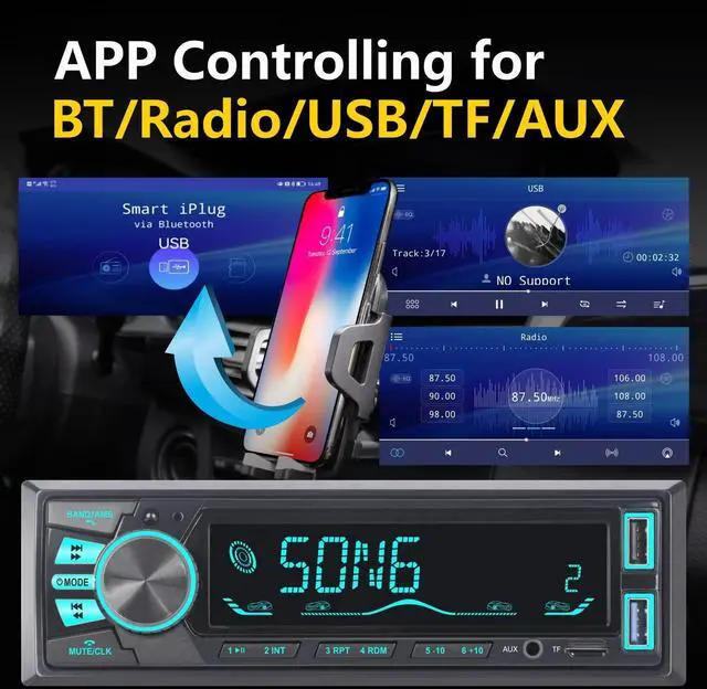 Alt view image 3 of 5 - LXKLSZ Car Stereo Bluetooth Single Din LCD Audio Radio with Brightness Adjustment APP Control MP3 Player Supports Hands Free Calling AM/FM Radio AUX Input TF/EQ/USB Fast Charging Radio Receiver