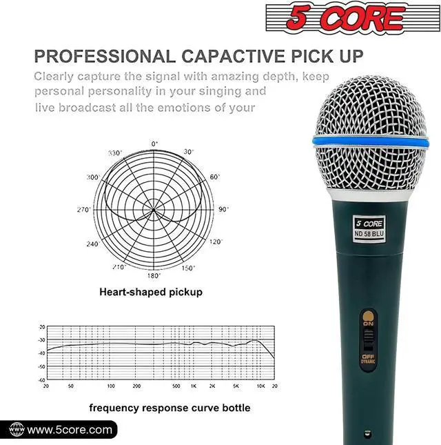 Alt view image 2 of 7 - 5 Core Microphone Pro Microfono Dynamic Mic XLR Audio Cardiod Vocal Karaoke ND 58 BLU