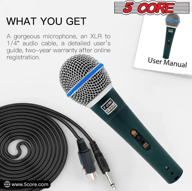 Alt view image 4 of 7 - 5 Core Microphone Pro Microfono Dynamic Mic XLR Audio Cardiod Vocal Karaoke ND 58 BLU