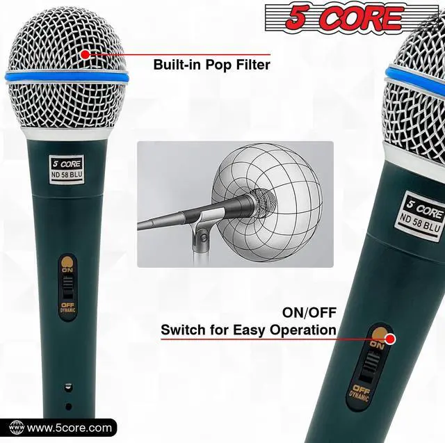 Alt view image 7 of 7 - 5 Core Microphone Pro Microfono Dynamic Mic XLR Audio Cardiod Vocal Karaoke ND 58 BLU