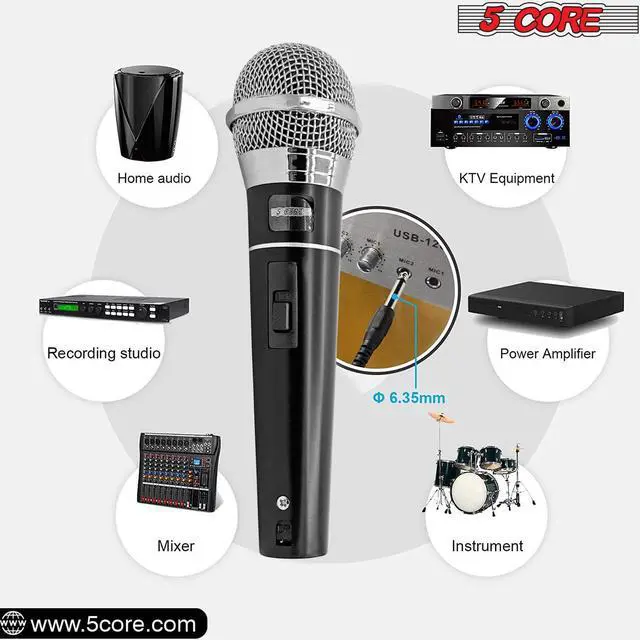 Alt view image 3 of 7 - 5 CORE Premium Vocal Dynamic Cardioid Handheld Microphone Unidirectional Mic with 16ft Detachable XLR Cable to ¼ inch Audio Jack and On/Off Switch for Karaoke Singing PM 100
