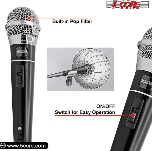 Alt view image 6 of 7 - 5 CORE Premium Vocal Dynamic Cardioid Handheld Microphone Unidirectional Mic with 16ft Detachable XLR Cable to ¼ inch Audio Jack and On/Off Switch for Karaoke Singing PM 100