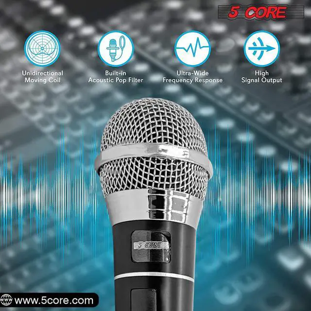 Alt view image 5 of 7 - 5 CORE Premium Vocal Dynamic Cardioid Handheld Microphone Unidirectional Mic with 16ft Detachable XLR Cable to ¼ inch Audio Jack and On/Off Switch for Karaoke Singing PM 100