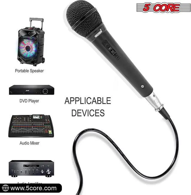 Alt view image 5 of 7 - 5 CORE Premium Vocal Dynamic Cardioid Handheld Microphone Unidirectional Mic with 16ft Detachable XLR Cable to ¼ inch Audio Jack and On/Off Switch for Karaoke Singing PM 101 Black