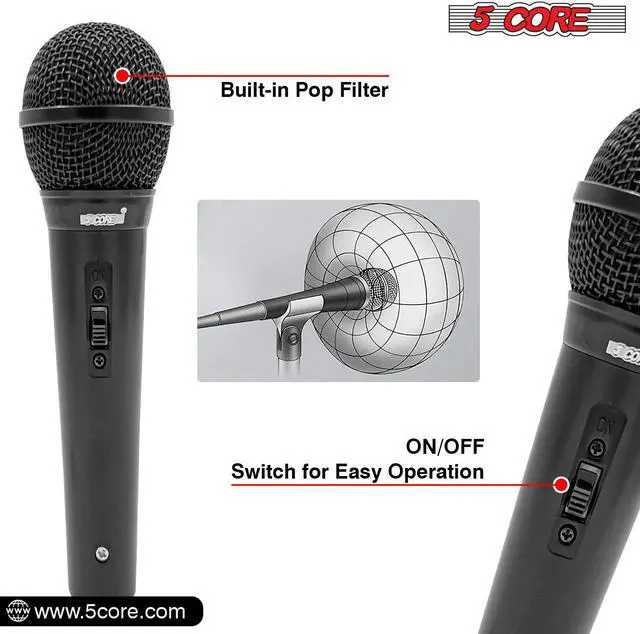 Alt view image 7 of 7 - 5 CORE Premium Vocal Dynamic Cardioid Handheld Microphone Unidirectional Mic with 16ft Detachable XLR Cable to ¼ inch Audio Jack and On/Off Switch for Karaoke Singing PM 101 Black