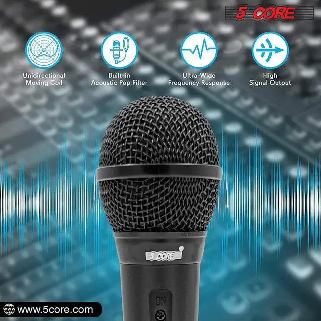 Alt view image 4 of 7 - 5 CORE Premium Vocal Dynamic Cardioid Handheld Microphone Unidirectional Mic with 16ft Detachable XLR Cable to ¼ inch Audio Jack and On/Off Switch for Karaoke Singing PM 101 Black