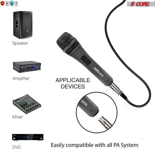 Alt view image 2 of 6 - 5 CORE Premium Vocal Dynamic Cardioid Handheld Microphone Neodymium Magnet Unidirectional Mic;  16ft Detachable XLR Deluxe Cable to ¼ Audio Jack;  On/Off Switch for Karaoke Singing PM 608