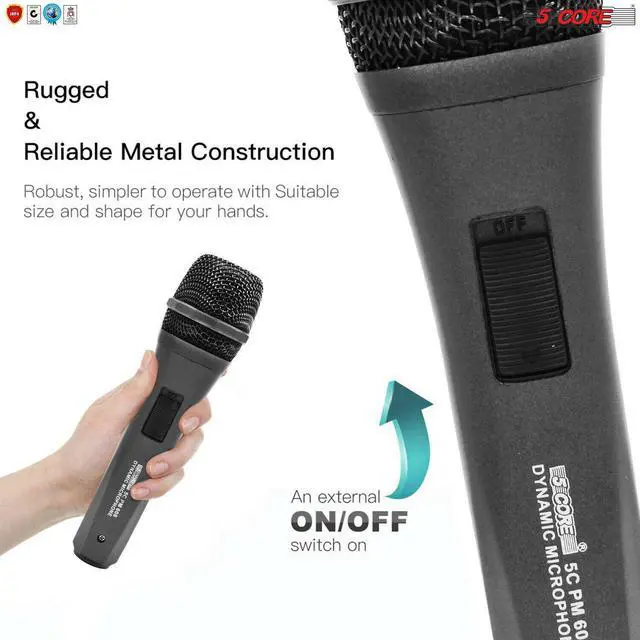 Alt view image 5 of 6 - 5 CORE Premium Vocal Dynamic Cardioid Handheld Microphone Neodymium Magnet Unidirectional Mic;  16ft Detachable XLR Deluxe Cable to ¼ Audio Jack;  On/Off Switch for Karaoke Singing PM 608