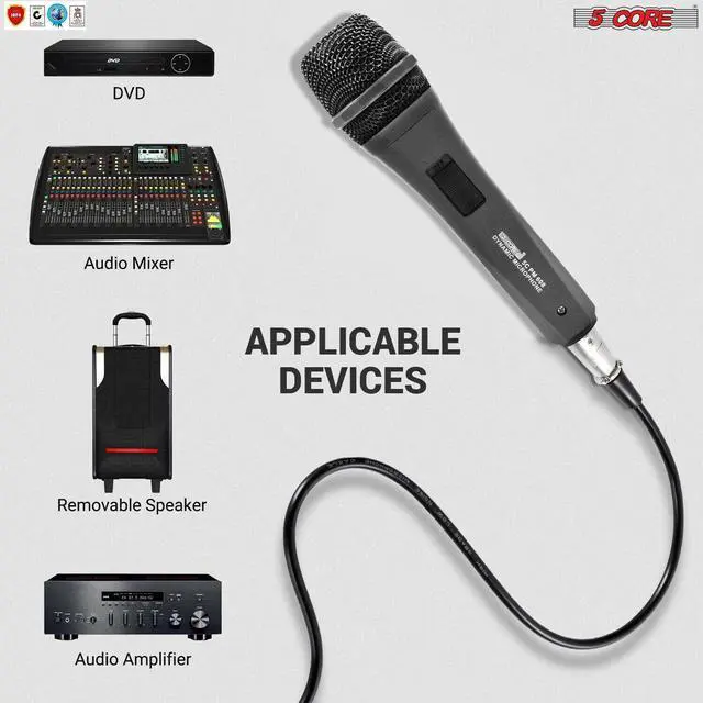 Alt view image 6 of 6 - 5 CORE Premium Vocal Dynamic Cardioid Handheld Microphone Neodymium Magnet Unidirectional Mic;  16ft Detachable XLR Deluxe Cable to ¼ Audio Jack;  On/Off Switch for Karaoke Singing PM 608