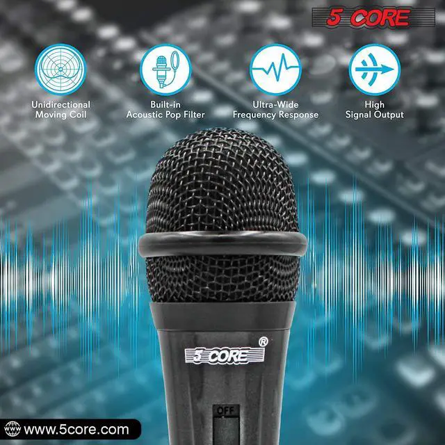 Alt view image 4 of 7 - 5 CORE Premium Vocal Dynamic Cardioid Handheld Microphone Unidirectional Mic with 16ft Detachable XLR Cable to ¼ inch Audio Jack and On/Off Switch for Karaoke Singing PM 816