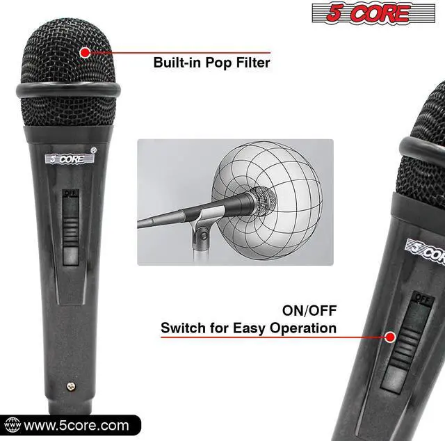 Alt view image 5 of 7 - 5 CORE Premium Vocal Dynamic Cardioid Handheld Microphone Unidirectional Mic with 16ft Detachable XLR Cable to ¼ inch Audio Jack and On/Off Switch for Karaoke Singing PM 816