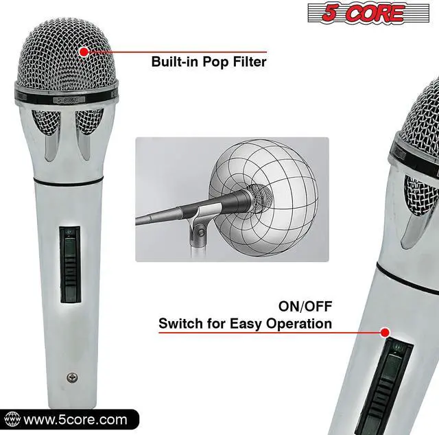 Alt view image 5 of 7 - 5 CORE Premium Vocal Dynamic Cardioid Handheld Microphone Unidirectional Mic with 16ft Detachable XLR Cable to ¼ inch Audio Jack and On/Off Switch for Karaoke Singing PM 817 CH