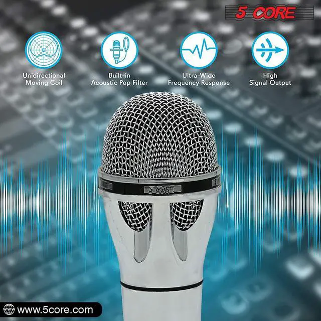 Alt view image 2 of 7 - 5 CORE Premium Vocal Dynamic Cardioid Handheld Microphone Unidirectional Mic with 16ft Detachable XLR Cable to ¼ inch Audio Jack and On/Off Switch for Karaoke Singing PM 817 CH