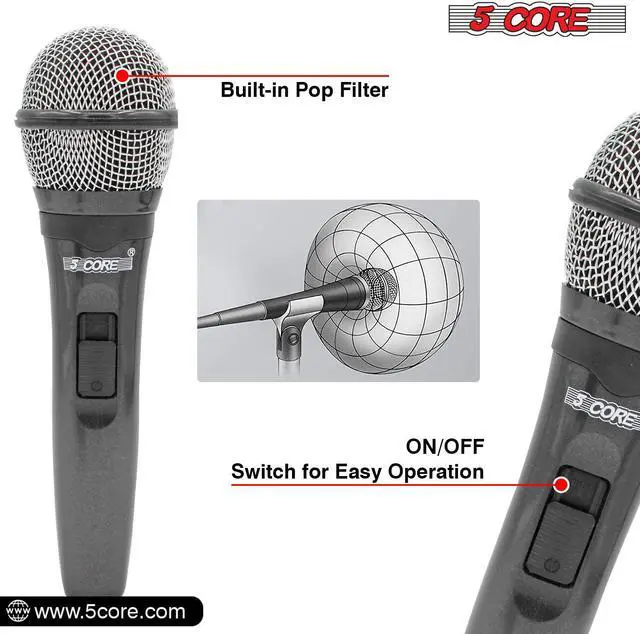 Alt view image 4 of 7 - 5 CORE Premium Vocal Dynamic Cardioid Handheld Microphone Unidirectional Mic with 16ft Detachable XLR Cable to ¼ inch Audio Jack and On/Off Switch for Karaoke Singing PM 600
