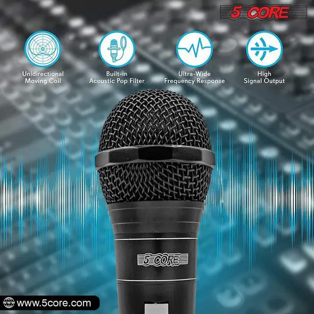 Alt view image 3 of 7 - 5 CORE Premium Vocal Dynamic Cardioid Handheld Microphone Unidirectional Mic with 16ft Detachable XLR Cable to ¼ inch Audio Jack and On/Off Switch for Karaoke Singing PM 757