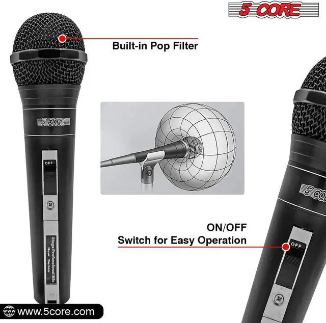 Alt view image 4 of 7 - 5 CORE Premium Vocal Dynamic Cardioid Handheld Microphone Unidirectional Mic with 16ft Detachable XLR Cable to ¼ inch Audio Jack and On/Off Switch for Karaoke Singing PM 757