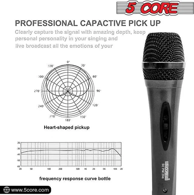 Alt view image 6 of 7 - 5Core PREMIUM Karaoke Singing Dynamic Microphone PRO Wired XLR cable PM-286