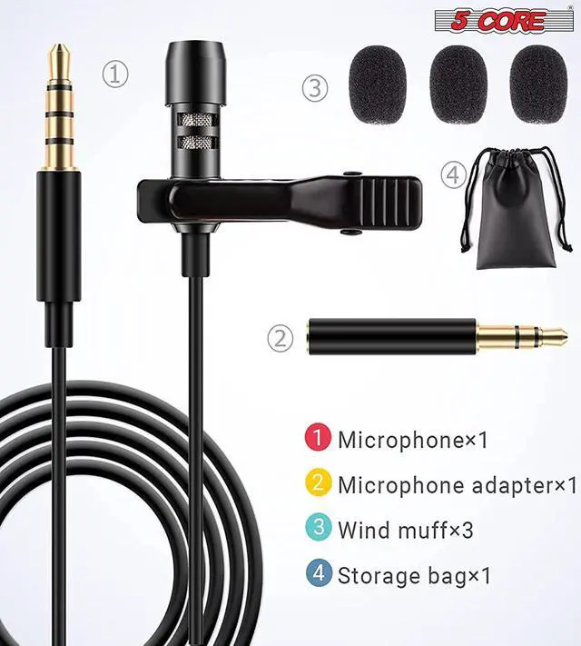 Alt view image 3 of 7 - 5Core Lavalier Microphone 3.5mm Clip-On Mic for Android DSLR Tiktok Youtube Vlog CM MOB 2M