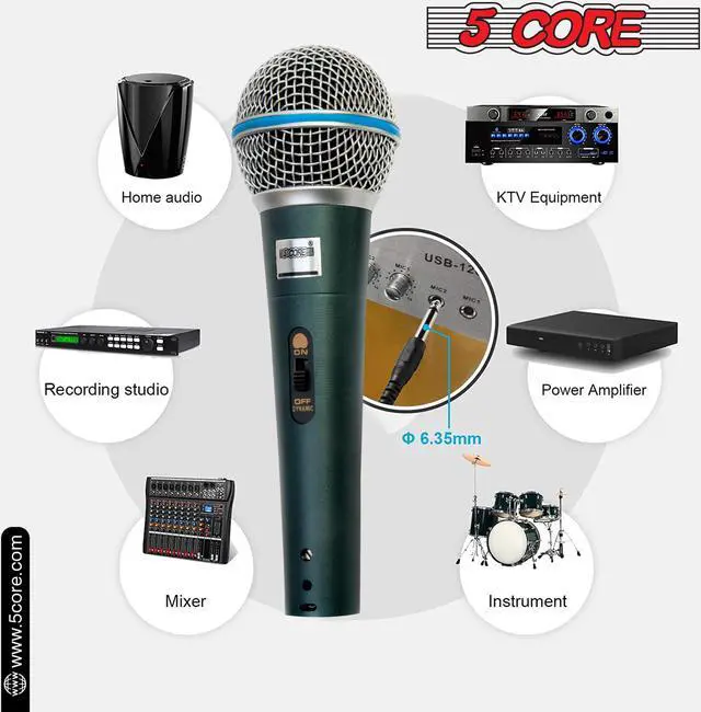 Alt view image 4 of 7 - 5 Core Premium Vocal Dynamic Cardioid Handheld Microphone Unidirectional Mic with 12ft Detachable XLR Cable to ¼ inch Audio Jack; Mic Clip; and On/Off Switch for Karaoke Singing BETA