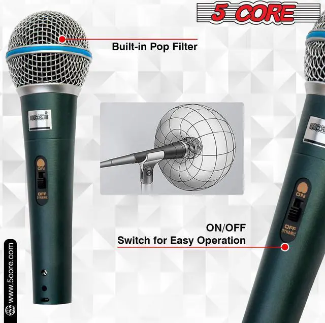 Alt view image 6 of 7 - 5 Core Premium Vocal Dynamic Cardioid Handheld Microphone Unidirectional Mic with 12ft Detachable XLR Cable to ¼ inch Audio Jack; Mic Clip; and On/Off Switch for Karaoke Singing BETA