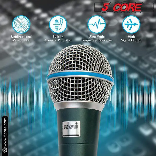 Alt view image 5 of 7 - 5 Core Premium Vocal Dynamic Cardioid Handheld Microphone Unidirectional Mic with 12ft Detachable XLR Cable to ¼ inch Audio Jack; Mic Clip; and On/Off Switch for Karaoke Singing BETA