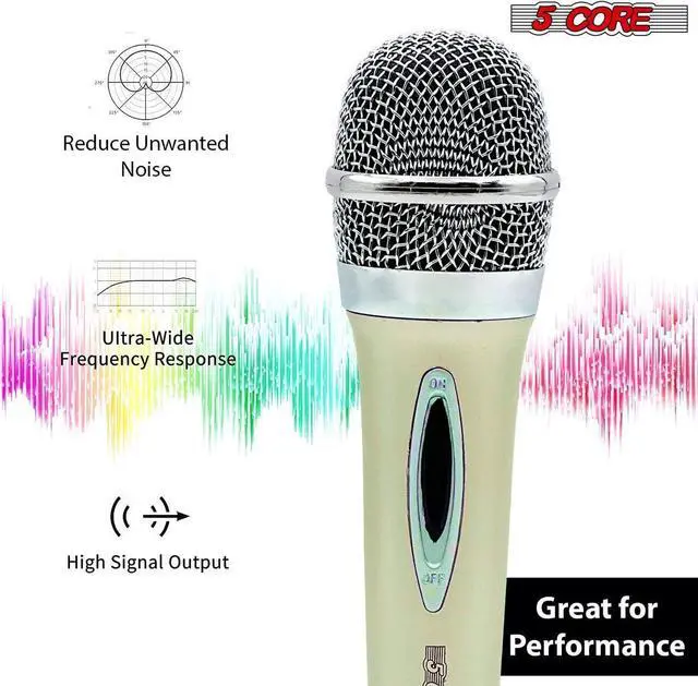 Alt view image 3 of 7 - 5 Core Premium Vocal Dynamic Cardioid Handheld Microphone Unidirectional Mic with 12ft Detachable XLR Cable to ¼ inch Audio Jack and On/Off Switch for Karaoke Singing (White) PM 286 WH